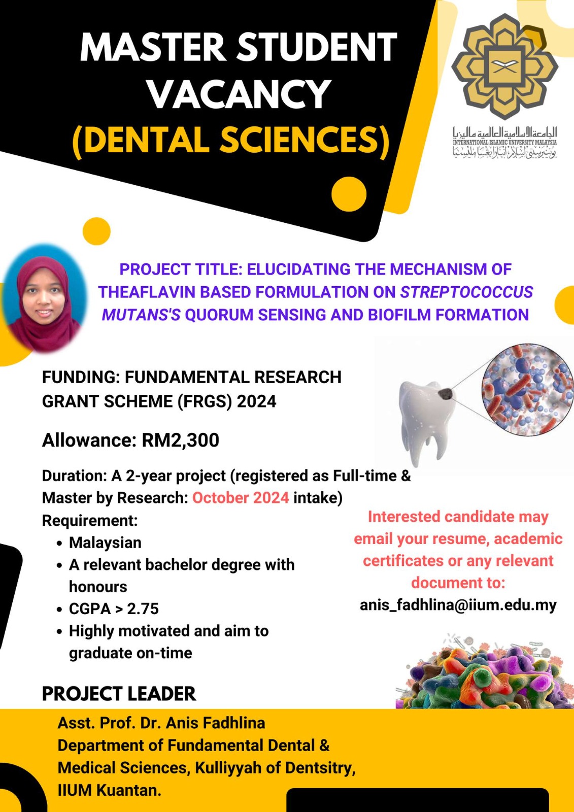 Opening for Master in Dental Sciences
